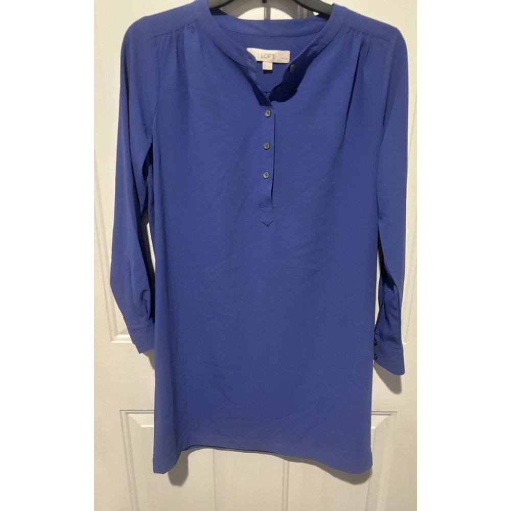Ann Taylor Loft Periwinkle Blue Henley Shift Dress XS Petite Light‎ Weight